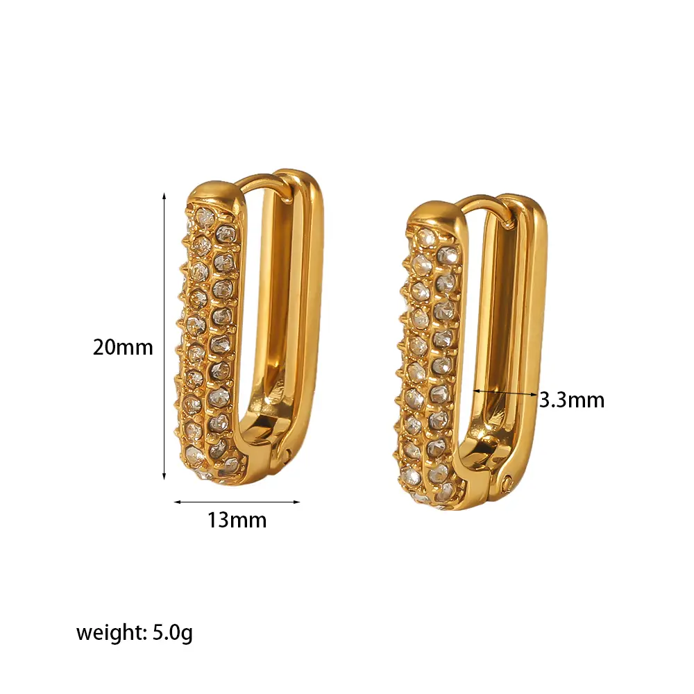 1 Pair Simple Classic Style U Shape Stainless Steel 18K Gold Plated Inlay White Rhinestone Women's Hoop Earrings  h5 Picture2